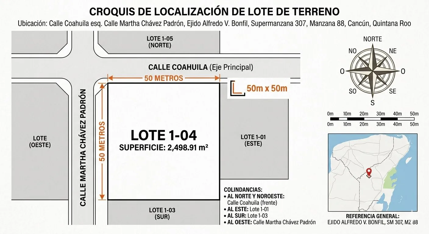 Terreno en Venta 2,500 m2 en Esquina Calle Coahuila y Martha Chávez Padrón Alfredo V Bonfil Cancún - 4